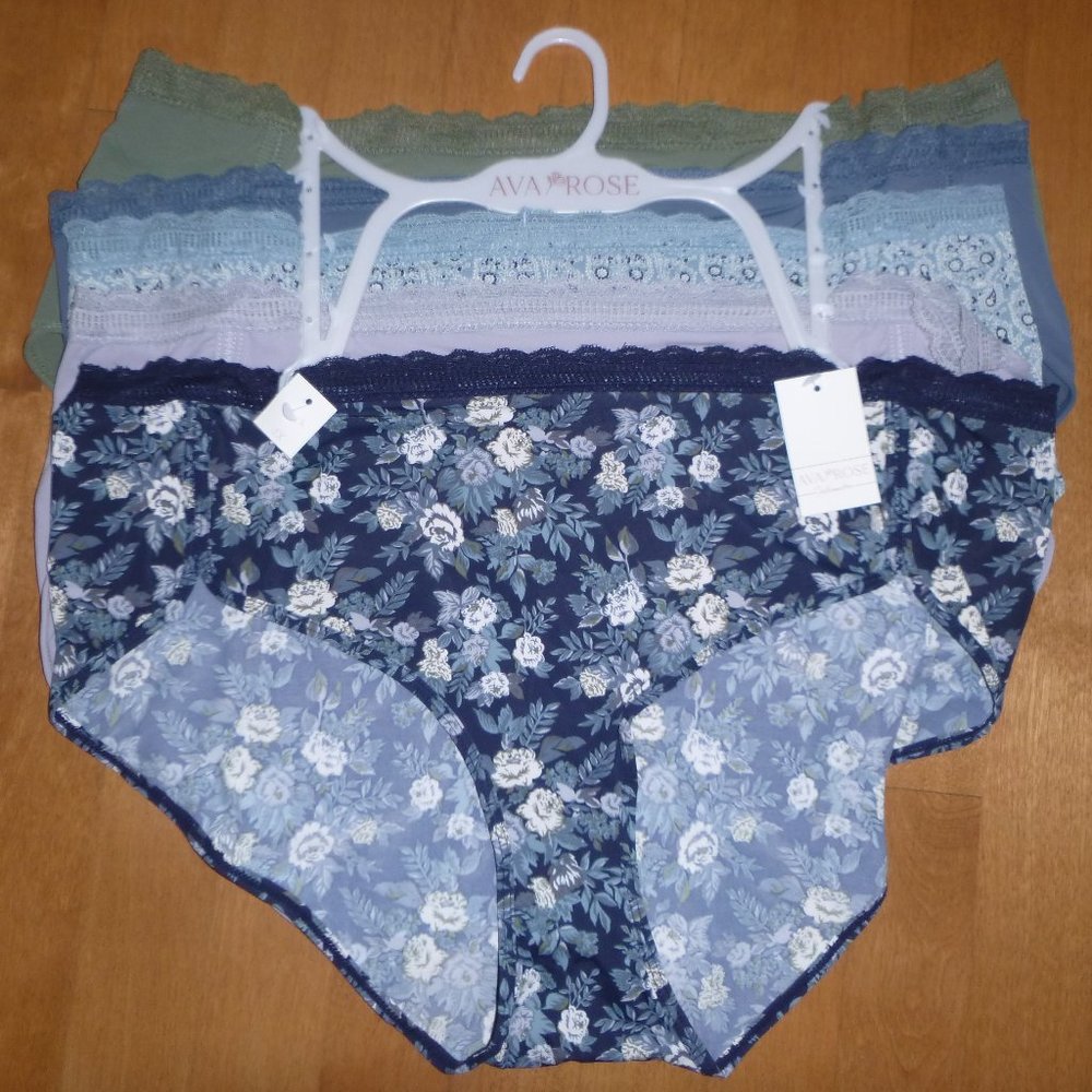 5 pairs Womens Ava Rose HIPSTER Silky Panties Size 3X Floral Solids Lace NWT